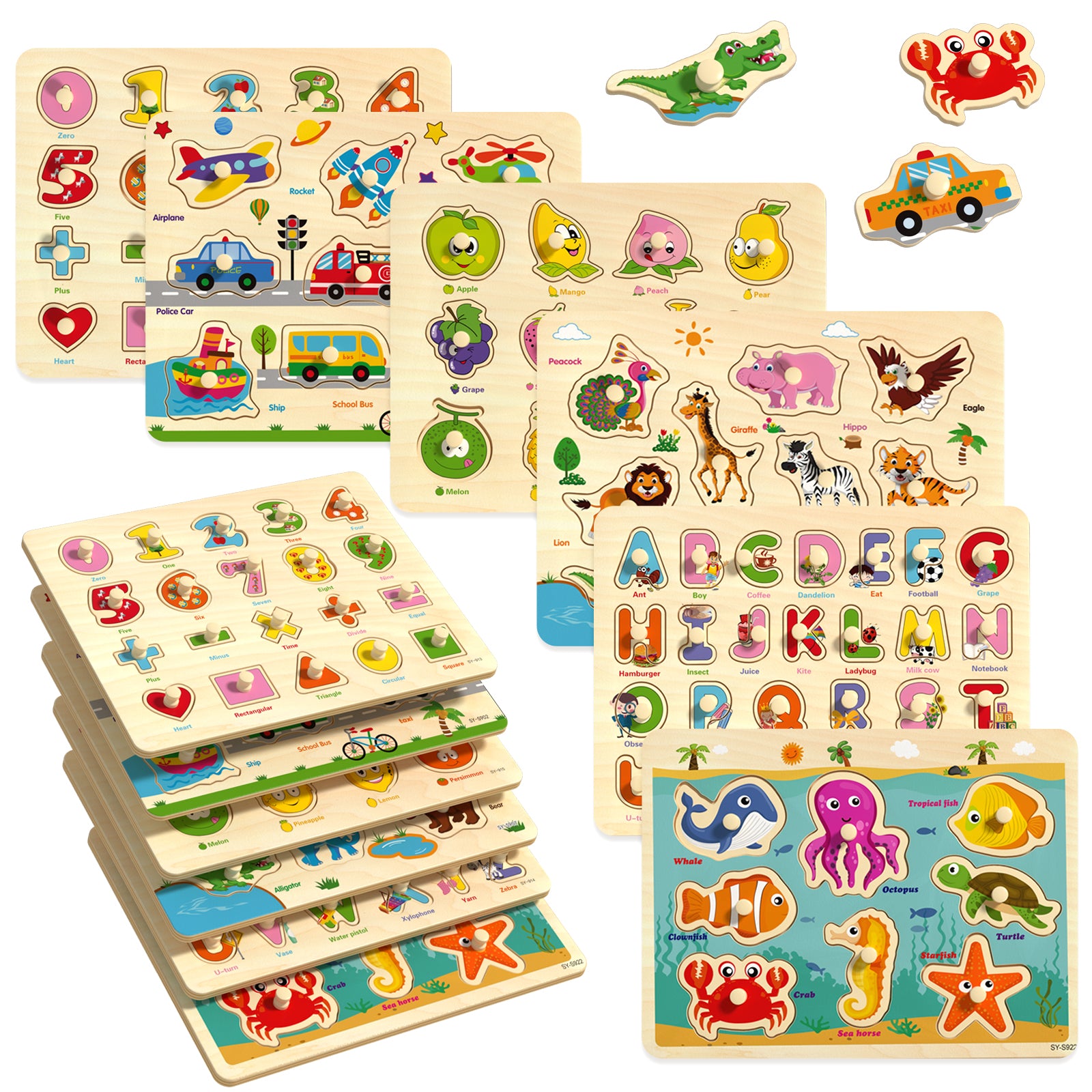 6-in-1 educational wooden puzzle set for toddlers 1-4 years